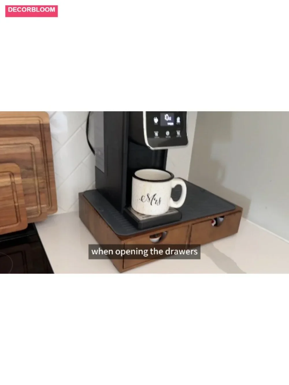 Wooden Coffee Pod Holder Drawer with Silicone Non-Slip Pad, 30 Pod Capacity